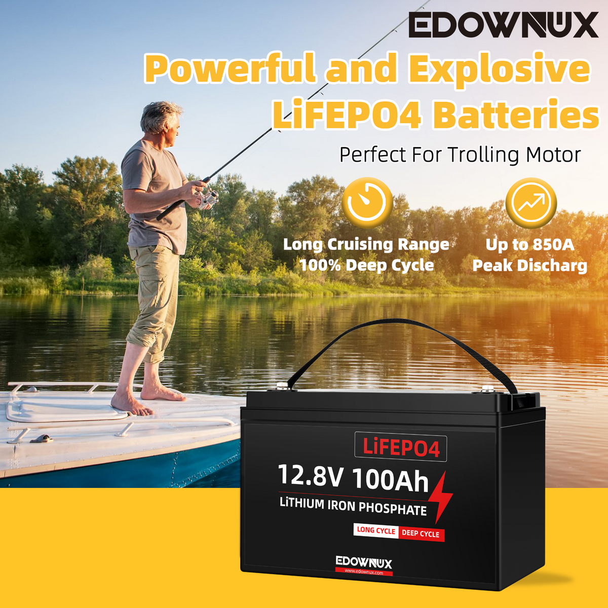 Edownux 12v 100Ah mini LIFEPO4 Battery BMS 100A 1280W, 100% Deep cycle 1280Wh